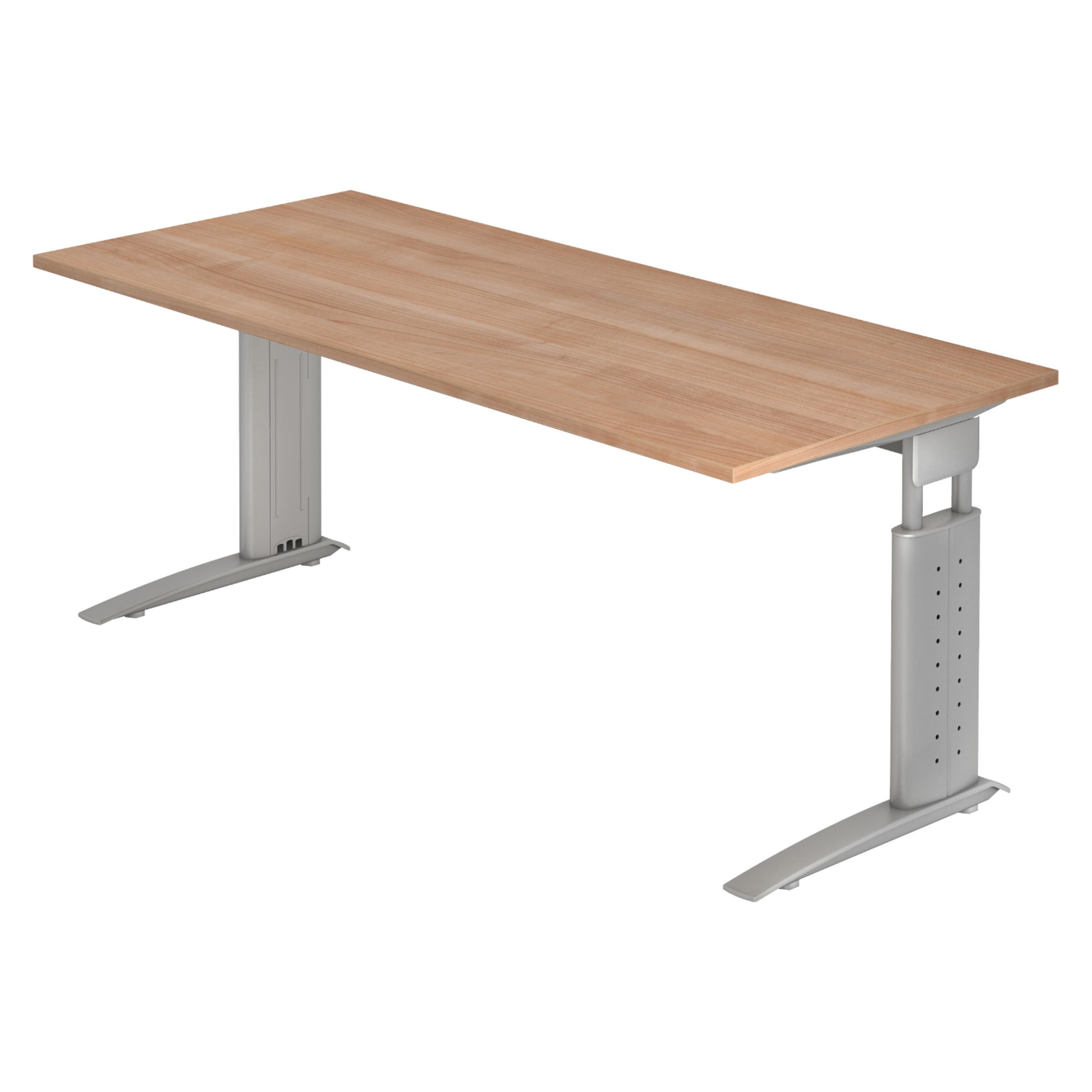 SCHREIBTISCH Serie-U 80/180/74 cm in Nussbaumfarben/Silberfarbengrau - Silberfarben/Nussbaumfarben, Holzwerkstoff (80/180/74cm) - bümö