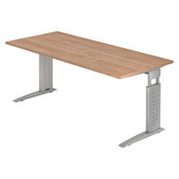 SCHREIBTISCH Serie-U 80/180/74 cm in Nussbaumfarben/Silberfarbengrau - Silberfarben/Nussbaumfarben, Holzwerkstoff (80/180/74cm) - bümö
