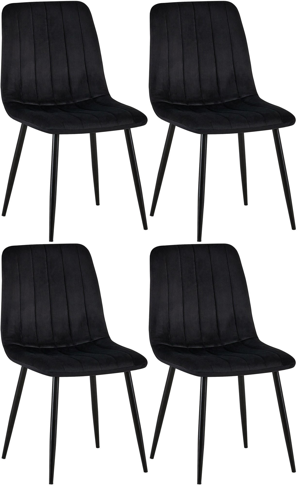 STUHL 4er Set Samt Schwarz - Schwarz, Textil/Metall (45/88/53cm) - CLP