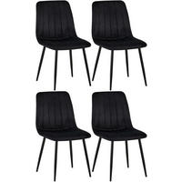 STUHL 4er Set Samt Schwarz - Schwarz, Textil/Metall (45/88/53cm) - CLP