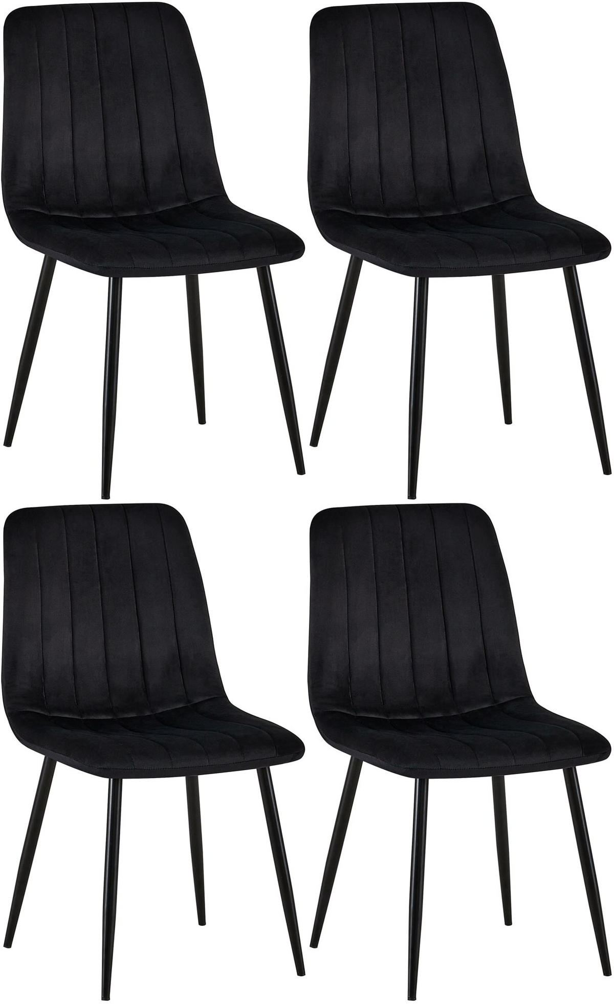STUHL 4er Set Samt Schwarz - Schwarz, Textil/Metall (45/88/53cm) - CLP