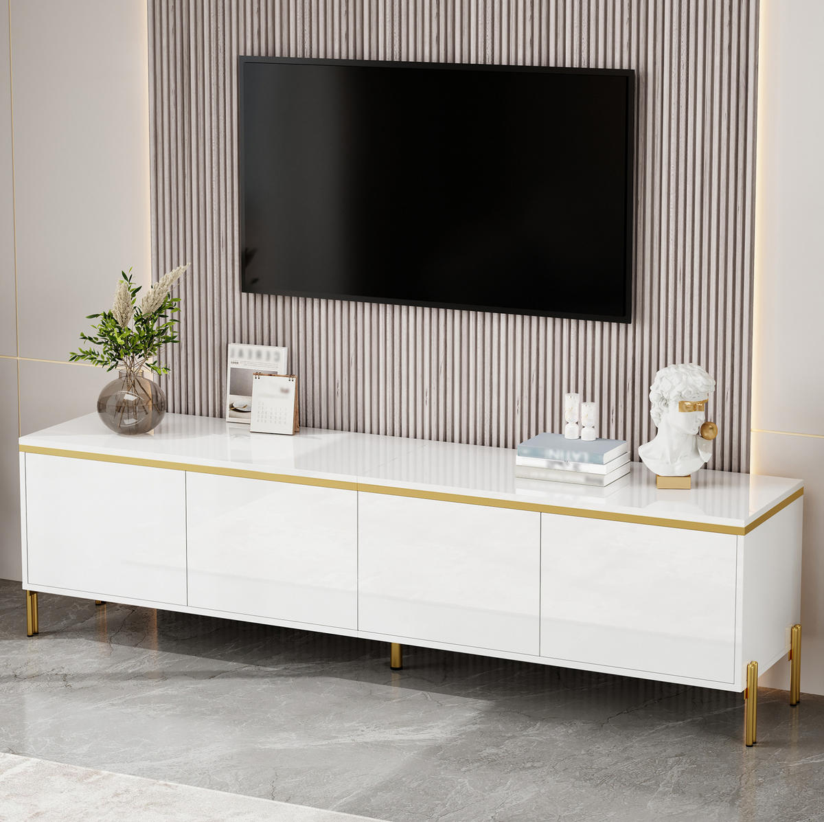 TV-ELEMENT mit 4 Türen 170 x 38 x 50 cm Weiß Hochglanz - Weiß, Holzwerkstoff (38/50/170cm) - Beauniv