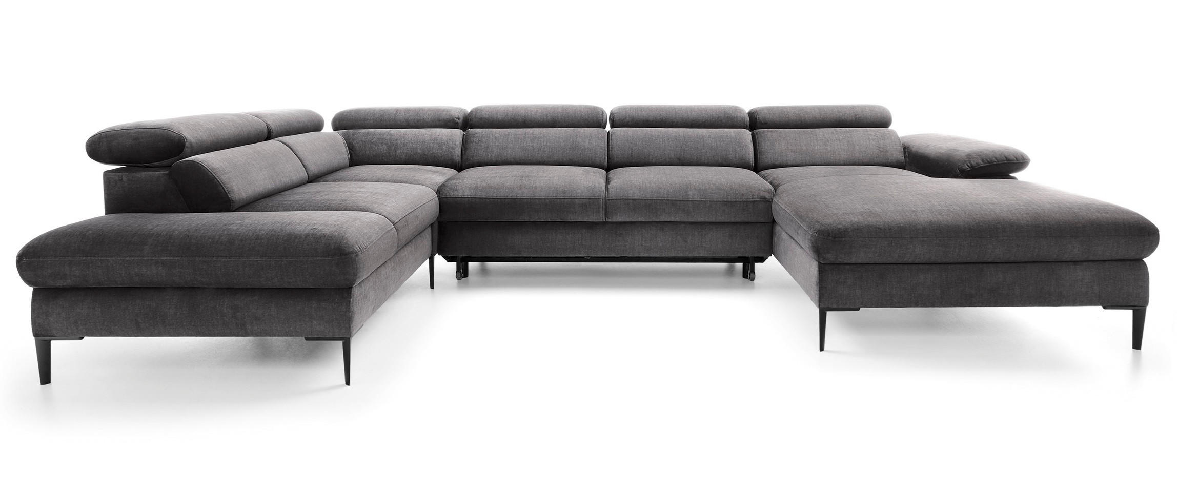 ECKSOFA U-Form 350 cm Amaro M mit Schlaffunktion, Rechts, Grau - Grau, Holz (353/214cm) - Emporius