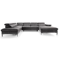 ECKSOFA U-Form 350 cm Amaro M mit Schlaffunktion, Rechts, Grau - Grau, Holz (353/214cm) - Emporius