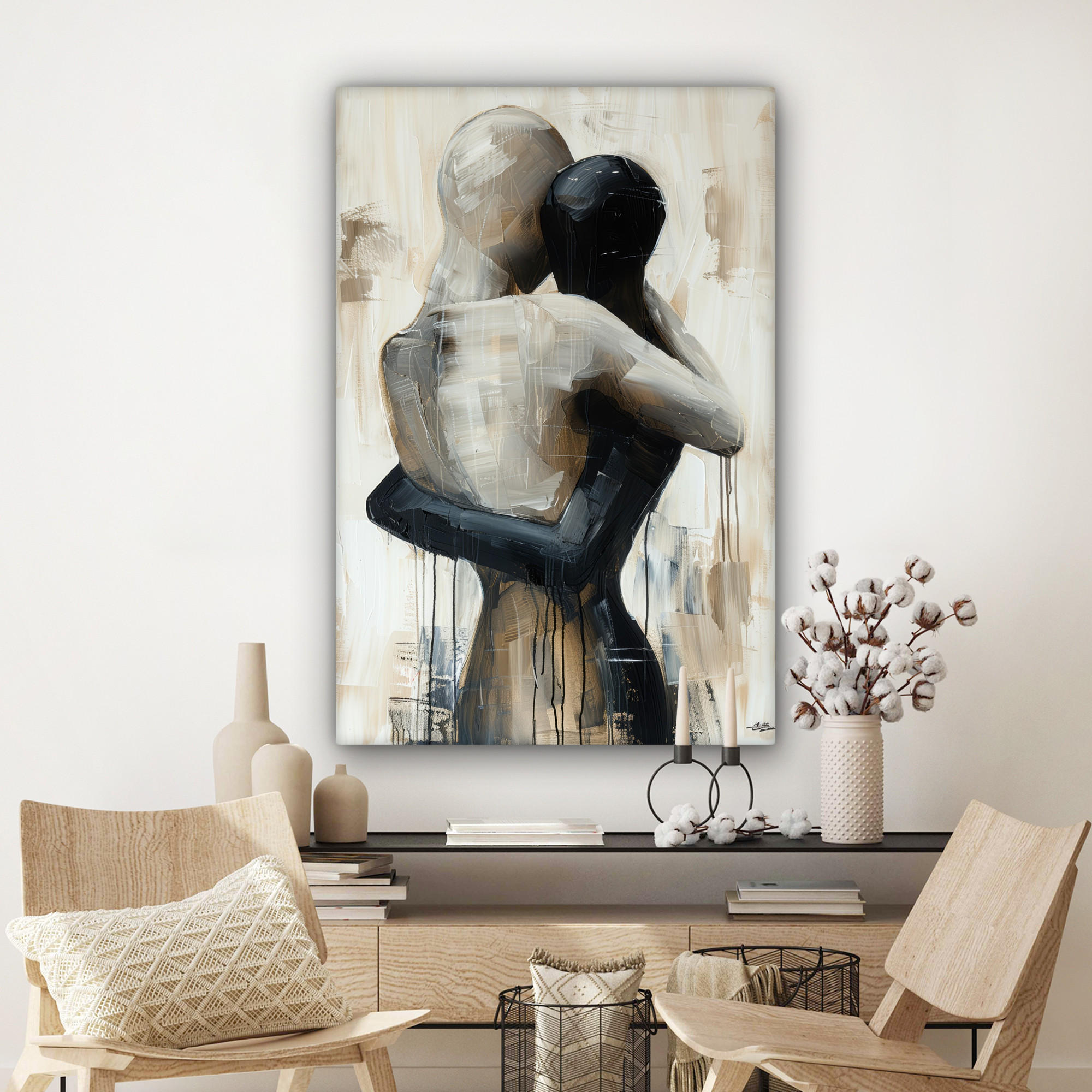 LEINWANDBILD Abstrakt - Liebe - Schwarz und weiß - Modern 90x140 cm - Schwarz, Textil (90/140cm) - MuchoWow