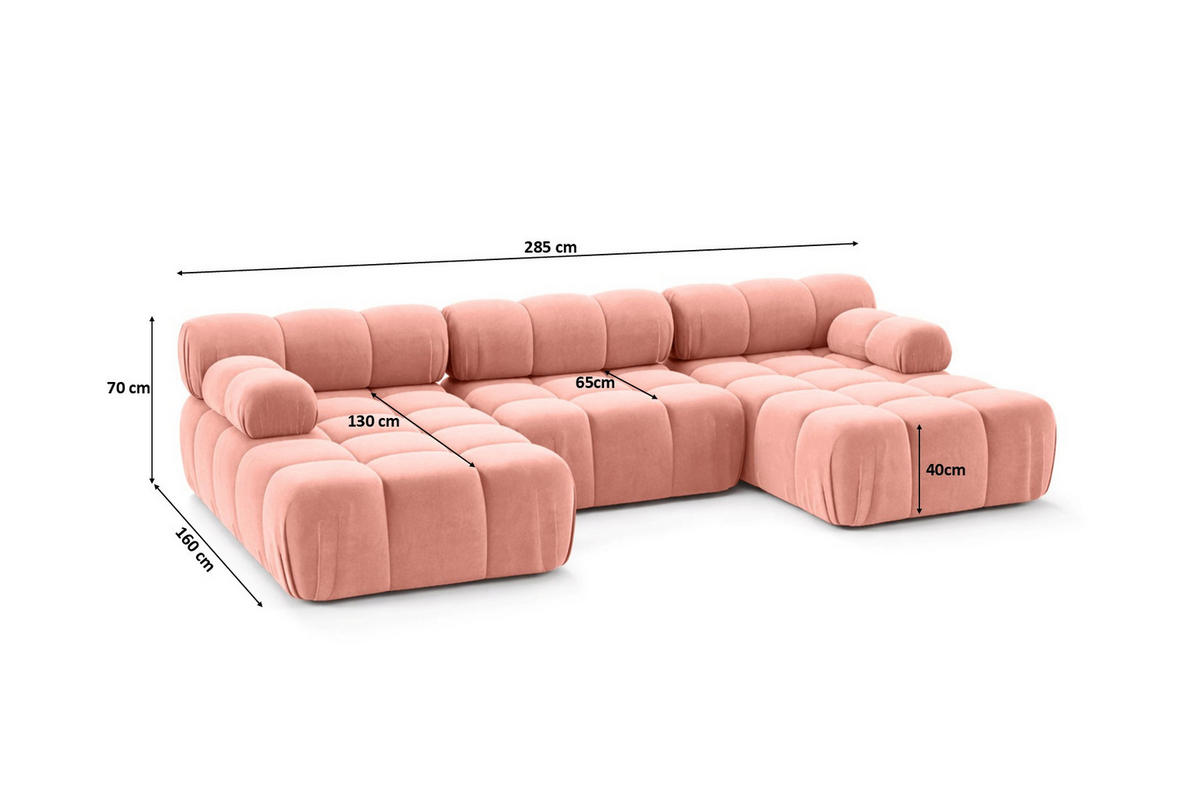 ECKSOFA U-Form, Stoff Velours Salvador, Rosa, Selia U - Pink, Holz (285/70/160cm) - Kaiser Möbel