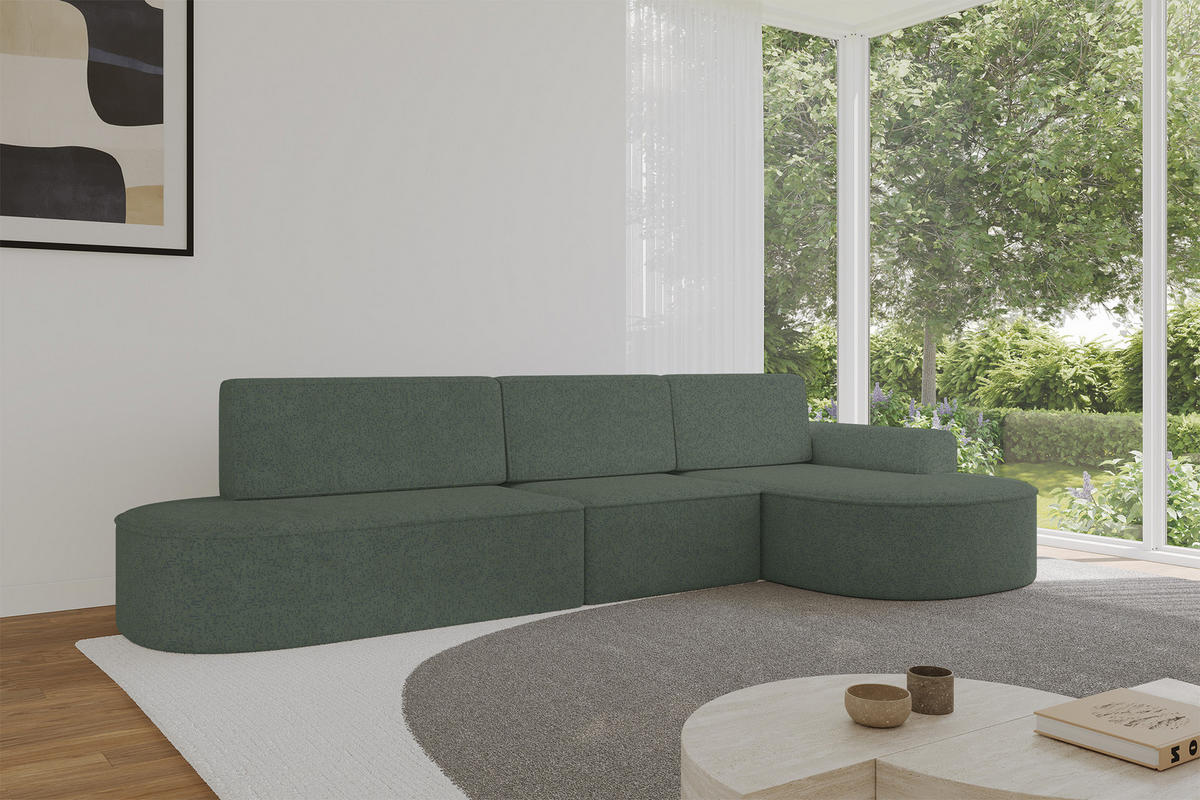 ECKSOFA mit Schlaffunktion Ottomane RECHTS MARI L2-S 368X167X85 Grün Velours - Schwarz/Hellgrün, Holzwerkstoff/Kunststoff (167/368cm) - ALTDECOR