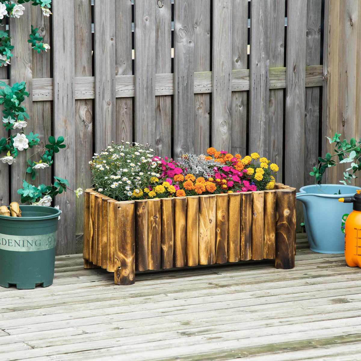 HOCHBEET Pflanzkasten Pflanzbeet Blumenbeet Blumenkasten, Tannenholz, Naturholz - Fichtefarben, Holz (35/30/78cm) - Outsunny