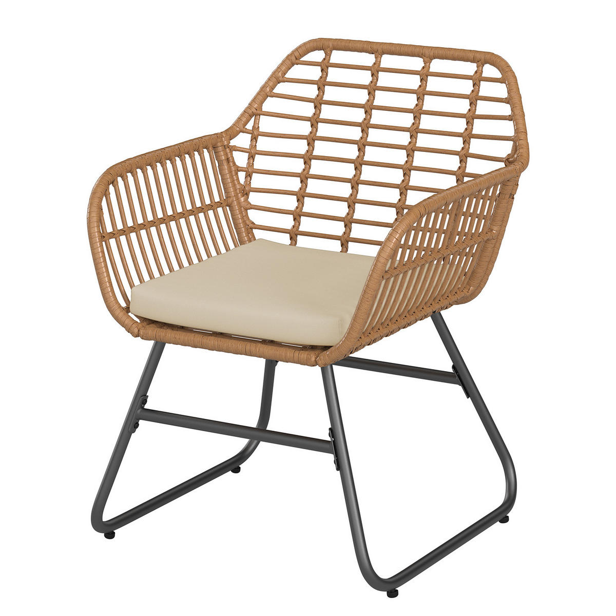 LOUNGESET - Polyrattan / Polyester - Braun / Beige - 4-teilig - Beige/Braun, Naturmaterialien/Glas - home24