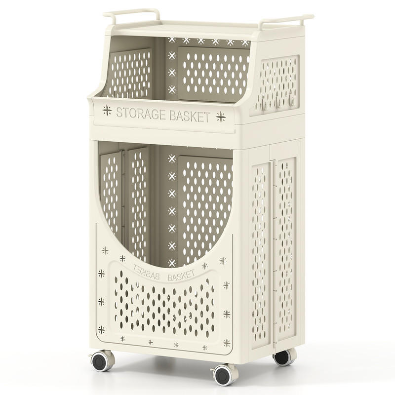 WÄSCHEKORBWAGEN Faltbarer beige - Beige, Kunststoff (40/78/30cm) - COSTWAY