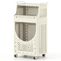 WÄSCHEKORBWAGEN Faltbarer beige - Beige, Kunststoff (40/78/30cm) - COSTWAY