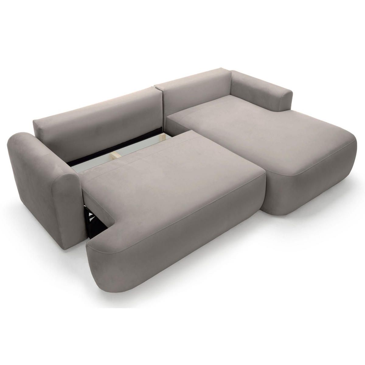 ECKSOFA Ovo Hellgrau mit wasserabweisendem Samtbezug - Hellgrau/Schwarz, Kunststoff/Textil (260/165cm) - Selsey
