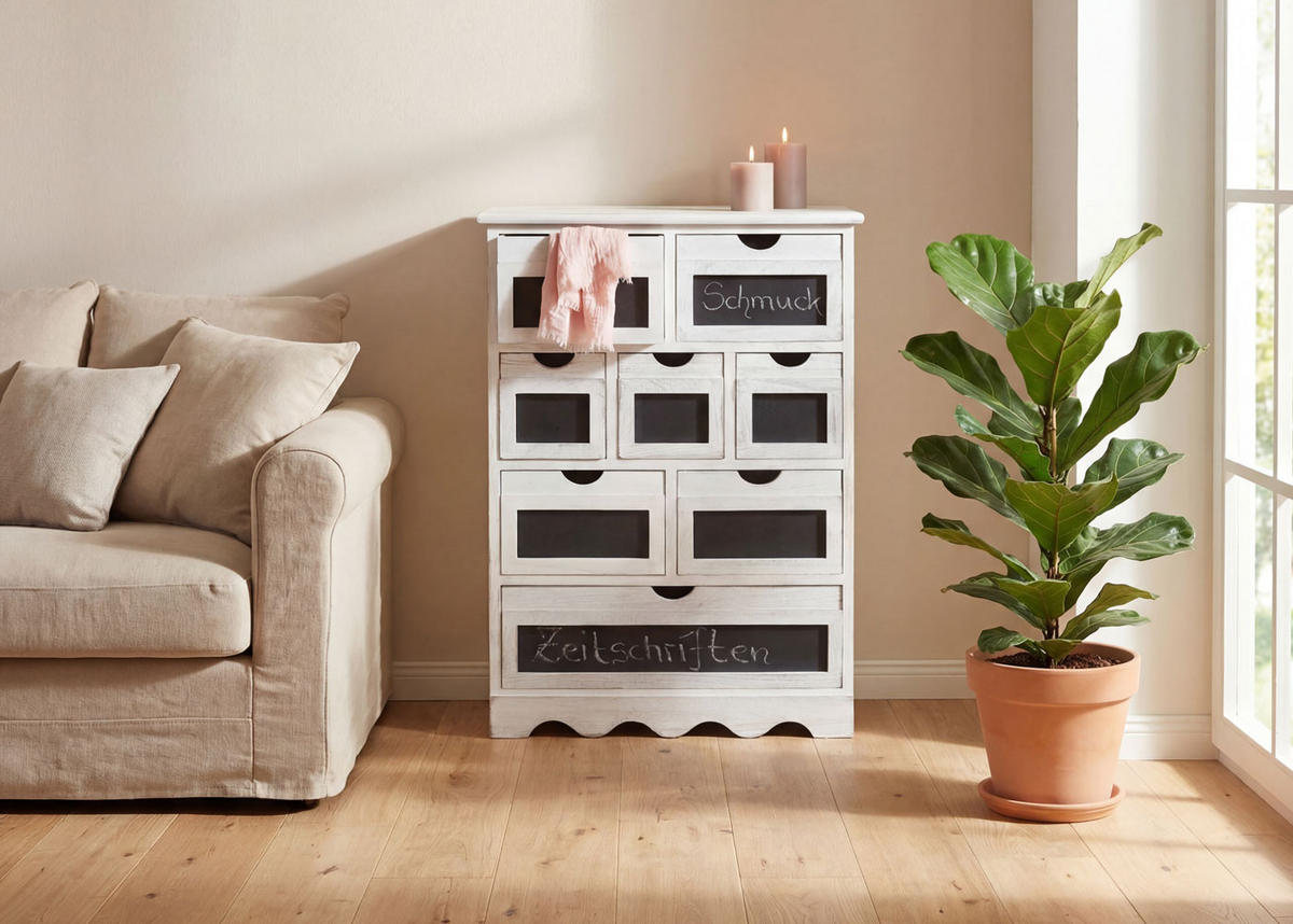 KOMMODE MIT TAFEL SHABBY-LOOK Cremeweiß, Anthrazit - Anthrazit/Weiß, Holz (60/87/30cm) - MCW