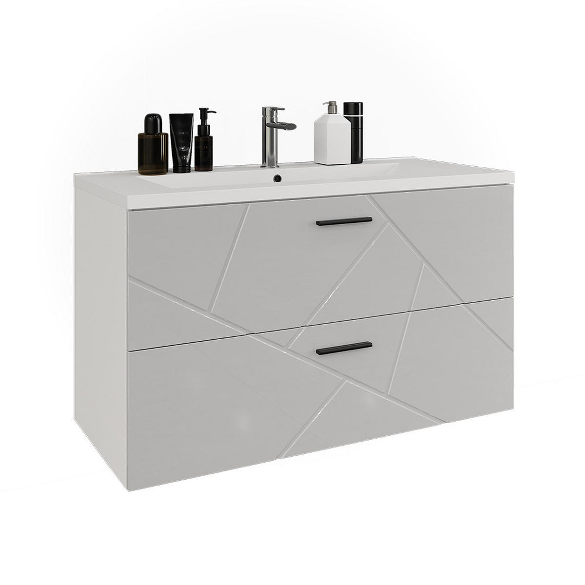 WASCHBECKENUNTERSCHRANK Irma Weiß/Weiß Hochglanz 100 x 57 cm mit 2 Schubladen - Weiß Hochglanz, Holzwerkstoff (100/57/44.6cm) - Vicco