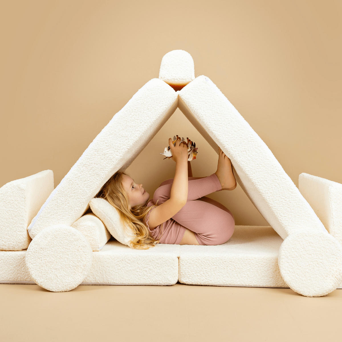 KINDERSOFA Pocket Max modular 12-tlg. aus Bouclé in Weiß - Weiß, Textil (120/25/60cm) - MeowBaby