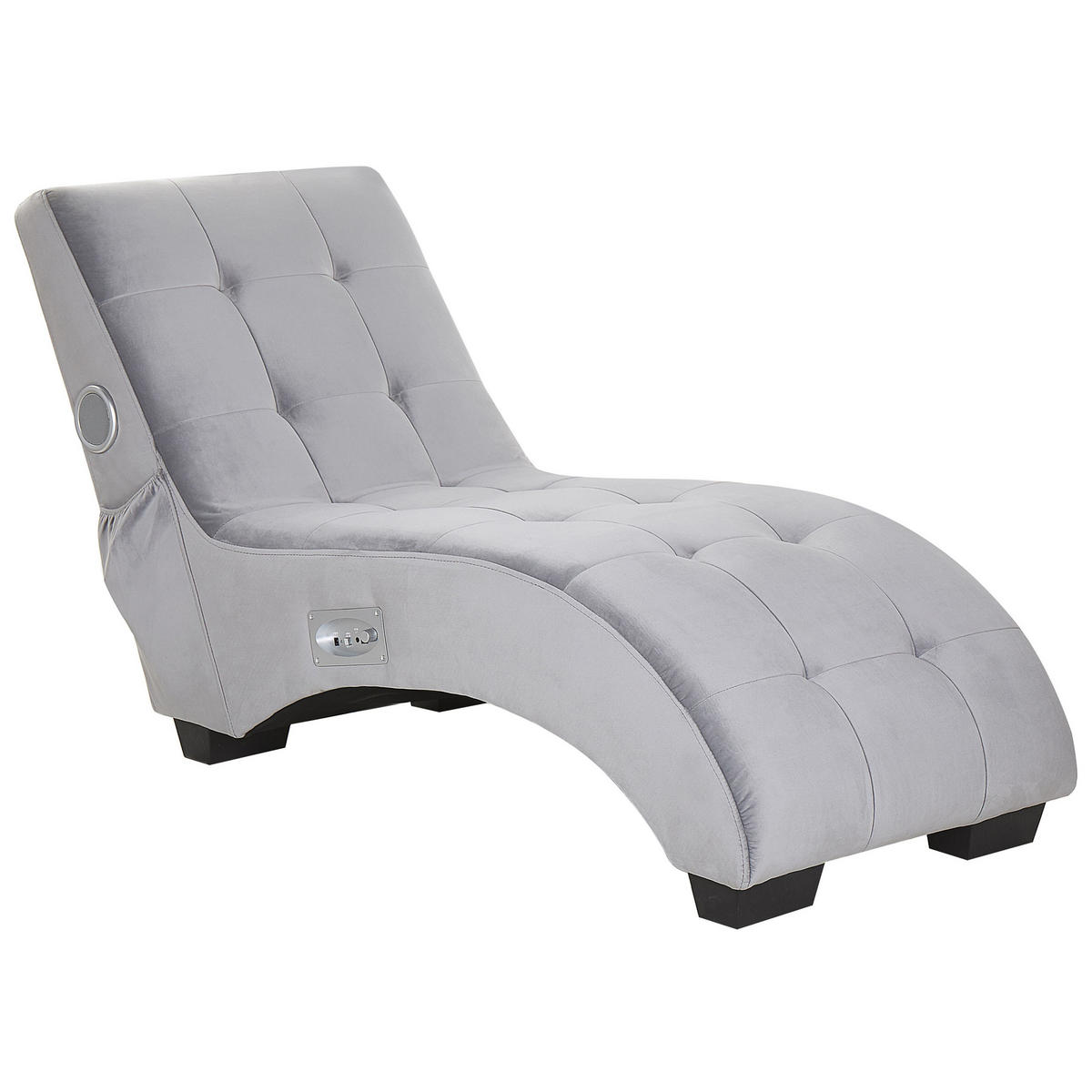 CHAISELONGUE Samtstoff Grau Simorre - Hellgrau, Textil (157/82/66cm) - Beliani