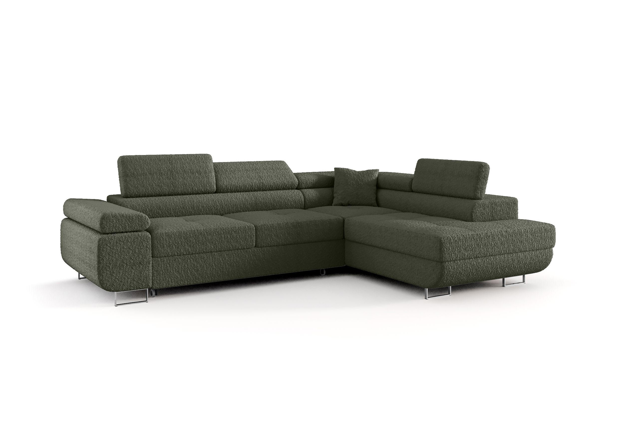 ECKSOFA EMILY mit Schlaffunktion Quelle 37 Rechts - Dunkelgrün, Textil (275/200cm) - Bedante