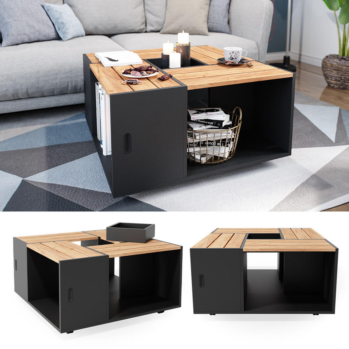 COUCHTISCH Anton Anthrazit 80 x 80 cm - Anthrazit, Holzwerkstoff (80/80/43cm) - Vicco