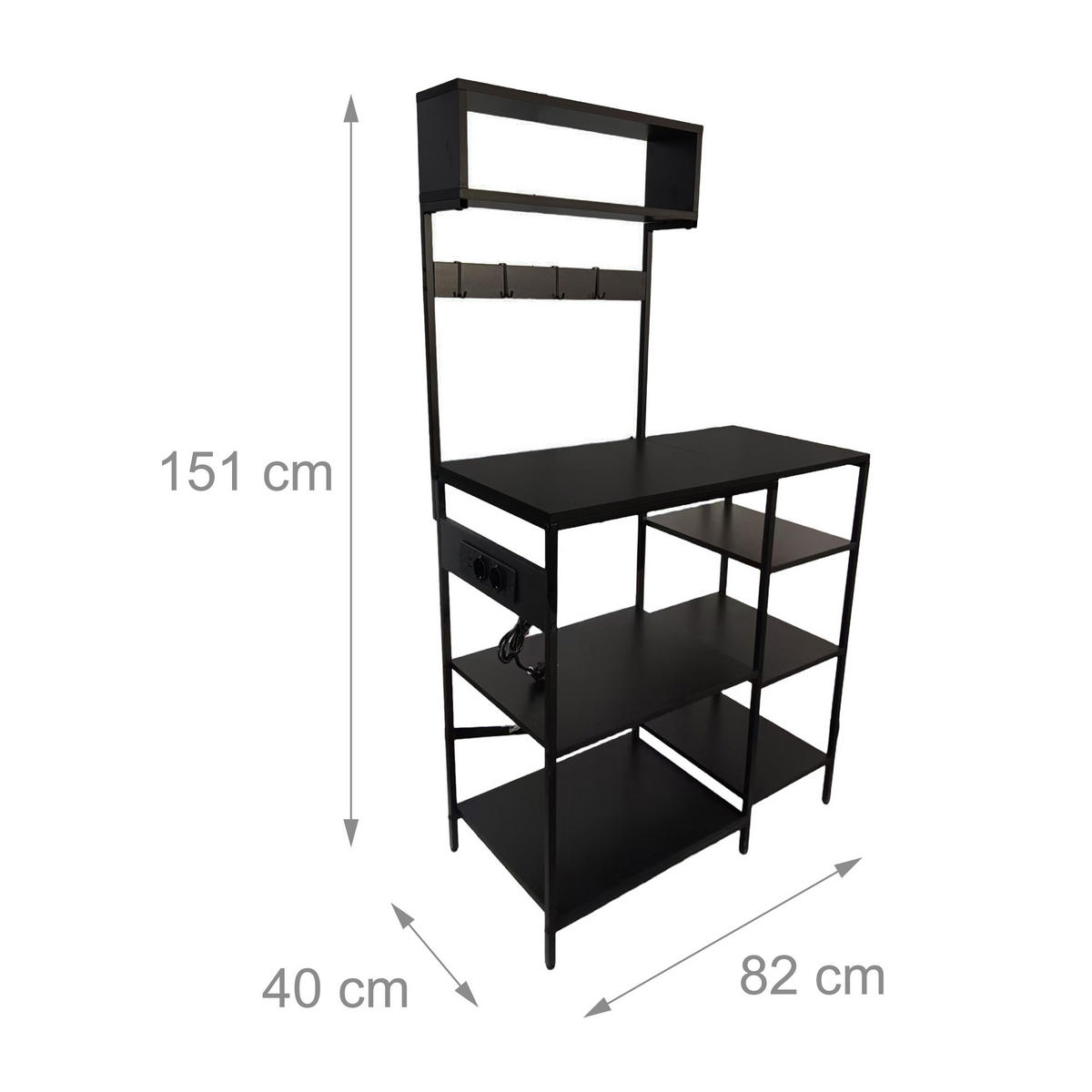 KUCHYNSKÁ pol. - čierna, kov/kompozitné drevo (40/151/82cm) - Relaxdays