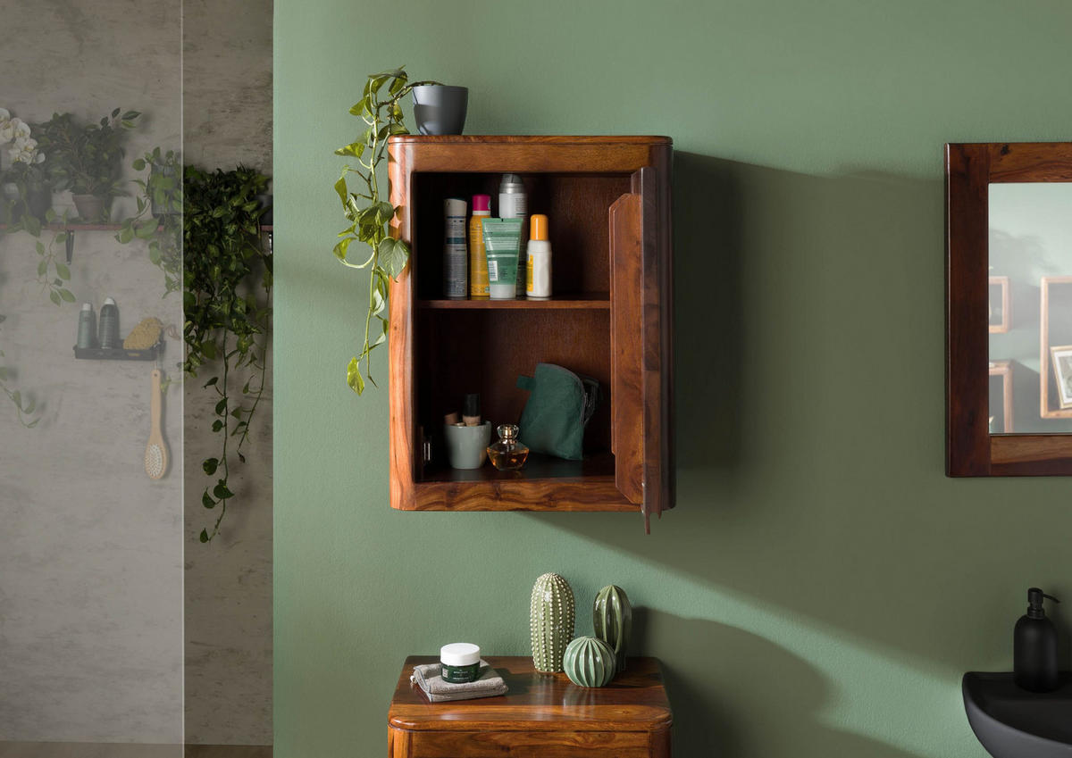 HÄNGESCHRANK Sheesham 50x35x65 walnuss lackiert TORONTO #318 - Dunkelbraun, Holz (50/65/35cm) - Massivmoebel24