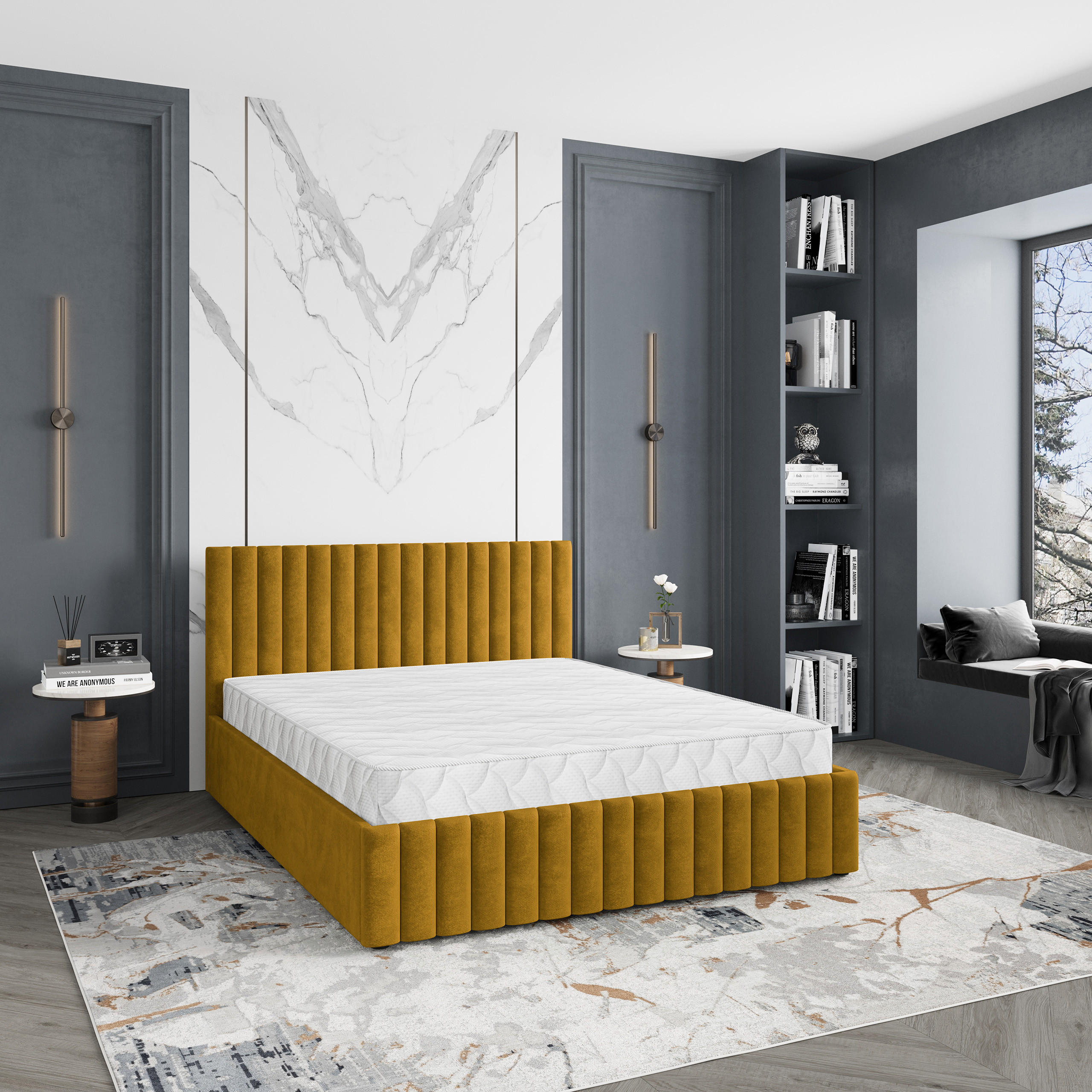 POLSTERBETT CARMIA 180x200 cm mit Bettkästen - Gelb - Gelb, Holz (192/200cm) - MASSENO