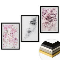 WANDBILDER 3er-Set - 40x60 cm Schwarzer Rahmen - Pfingstrosenporträt einer Frau in Schwarzweiß - Schwarz, Kunststoff (40/60cm) - ArtPrintCave