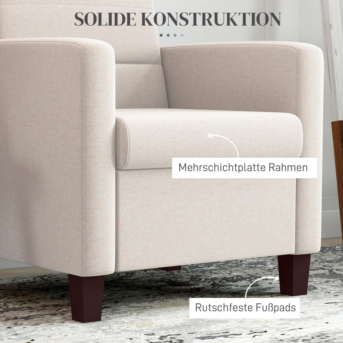SESSEL Leinenoptik 78L x 71B x 87H cm Cremeweiß - Weiß, Kunststoff (71/87/78cm) - HOMCOM