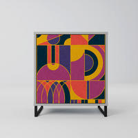 SIDEBOARD ELECTRIC PATTERNS, Grau, 57,5x42x67,5 cm, Schwarze Metall-Rahmenfüße - Multicolor/Schwarz, Holzwerkstoff/Metall (57.5/67.5/42cm) - SpaceRebels