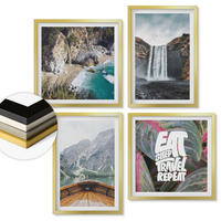 WANDBILDER 4er Set - 50x50 cm & 40x60 cm Goldrahmen - Wasserfall Bergreise Natur - Goldfarben, Kunststoff (50/50cm) - ArtPrintCave