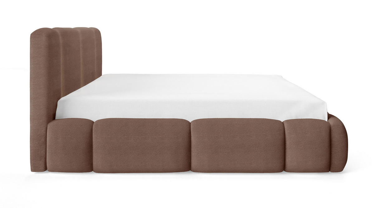 DOPPELBETT 200x200 Avelin mit Bettkasten, LED, Bouclé, Braun - Braun, Holz/Metall (200/200cm) - Emporius