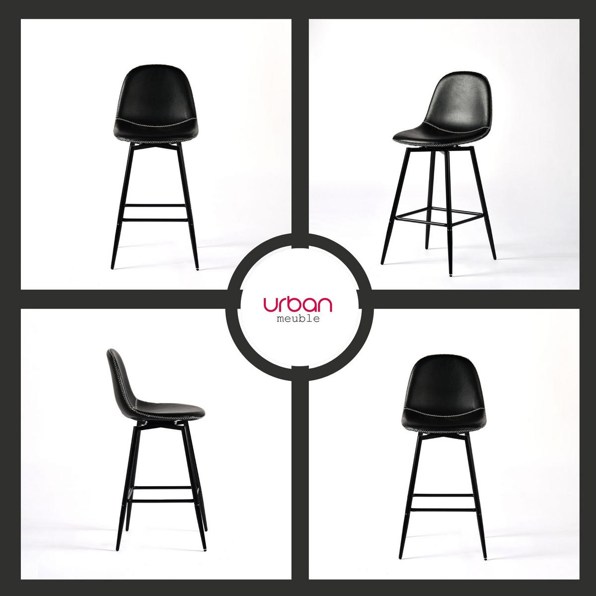 BARHOCKER Drehbare 2er-Set H67 cm - Schwarz, Textil/Metall (42.5/97/46.5cm) - Urban Meuble