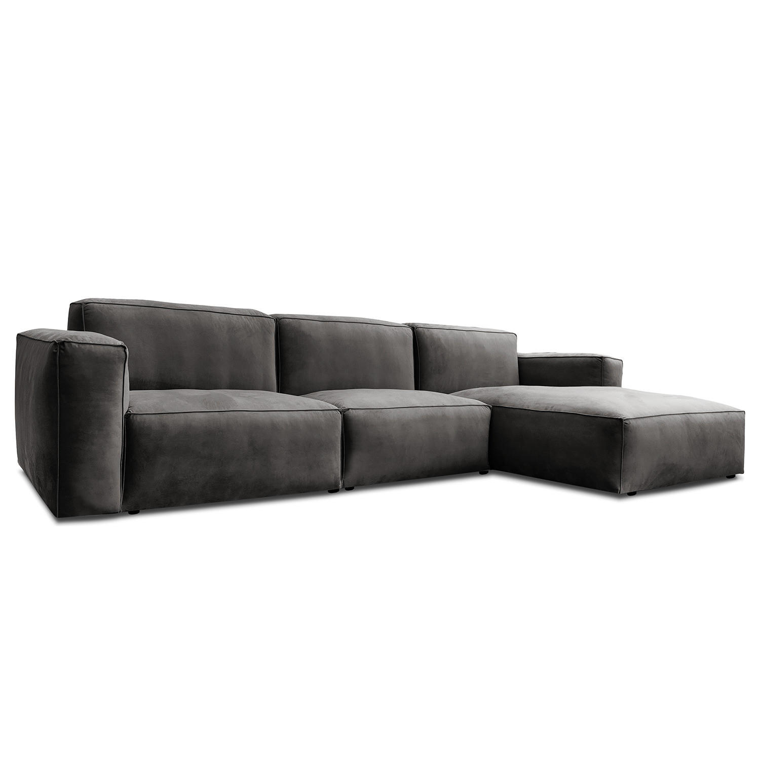 ECKSOFA mit Longchair - Schwarz/Grau, Kunststoff/Textil (345/170cm) - home24