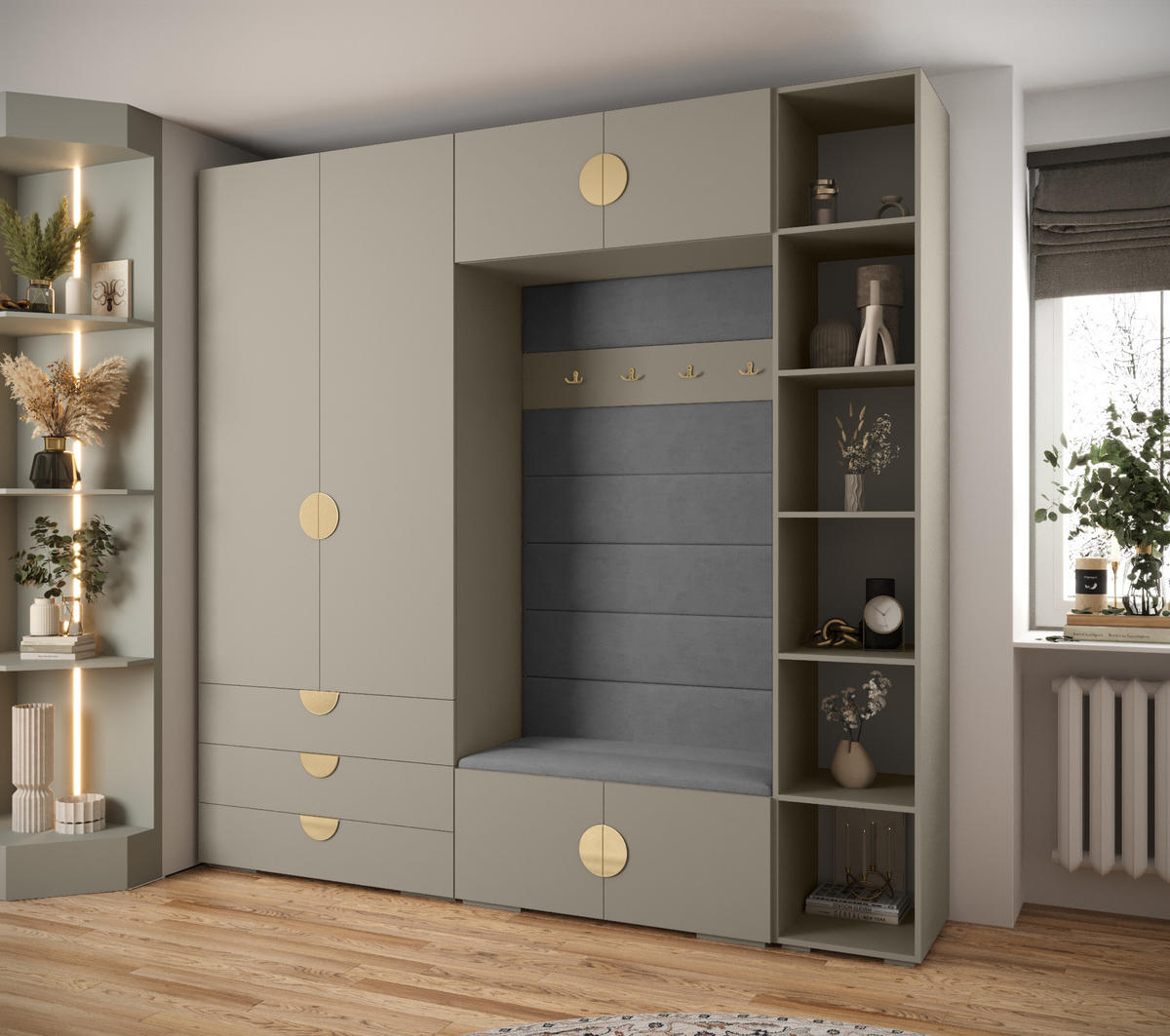 GARDEROBEN-SET 236,7/240/47 - Kaschmir/Goldfarben, Holz/Kunststoff (240/236.7/47cm) - Abiks Möbel