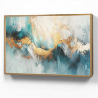 NÁSTĚNNÁ LAMPA S AKUMULÁTOREM Abstraktní - umění - zlatá - modrá 100x70 cm - tyrkysová, kompozitní dřevo (100/70/8cm) - OnlyWow