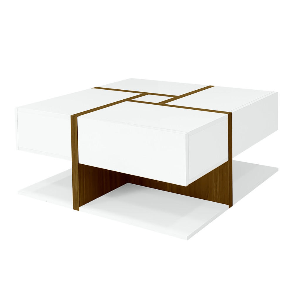 COUCHTISCH Hochglanz 4 Schubladen 78x78cm Linien-Design Weiß - Weiß, Holz (60/39/29.5cm) - FLIEKS