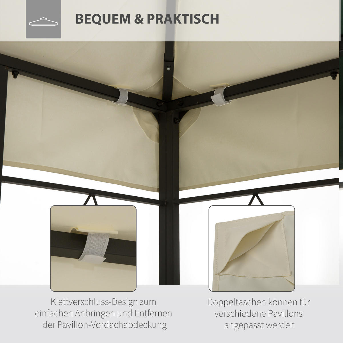 PAVILLONDACH, Polyester, Cremeweiß - Weiß, Kunststoff (400/20/300cm) - Outsunny