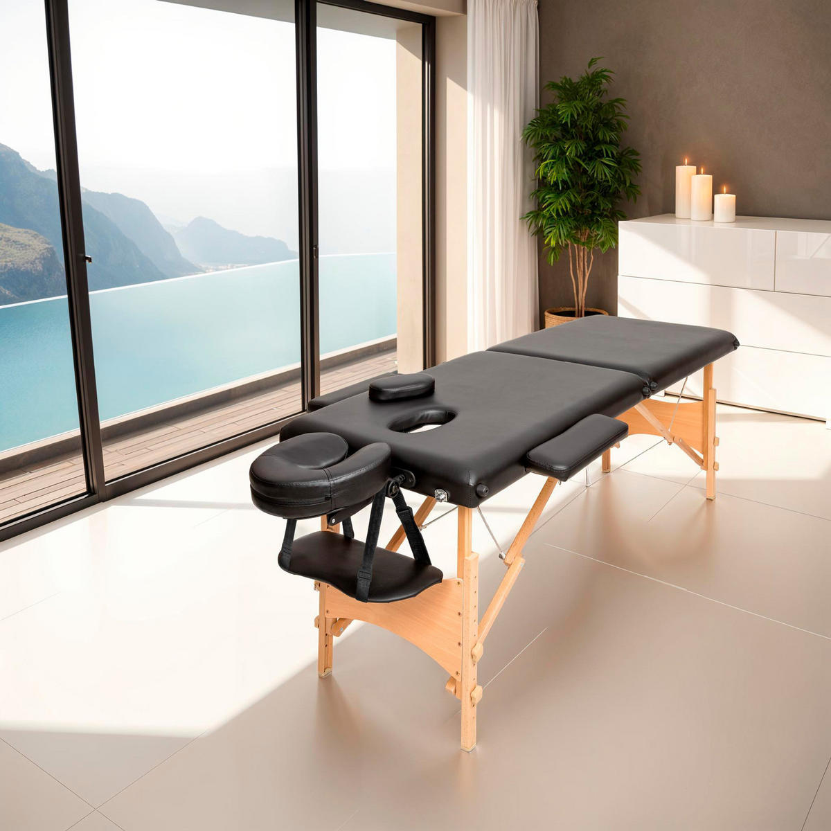 MASSAGELIEGE 2 Zonen Freddi,210 x 95 x 84 cm,schwarz - Schwarz, Holz (61/62/185cm) - tectake