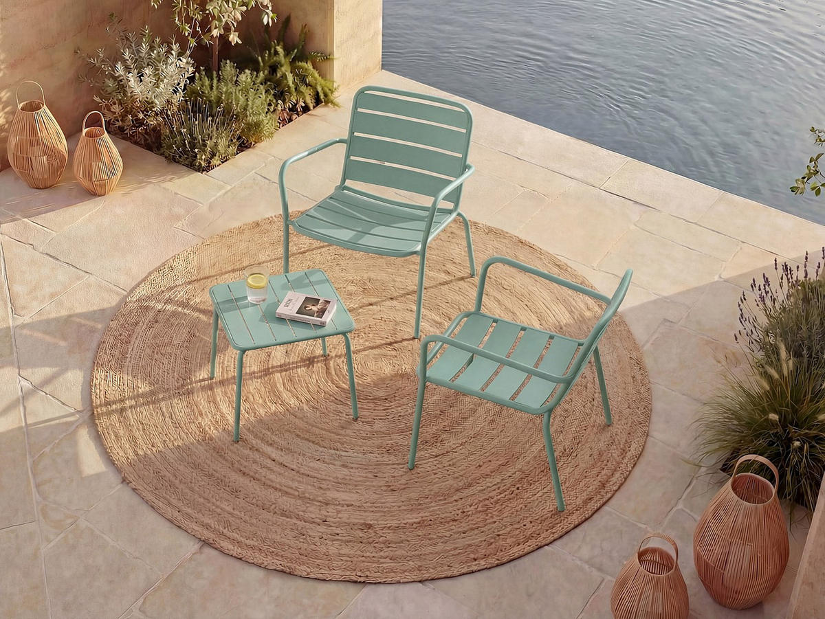 GARTENSITZGRUPPE im Set - 2 Personen - Metall - Mandelgrün - - Grün, Metall - Vente-Unique
