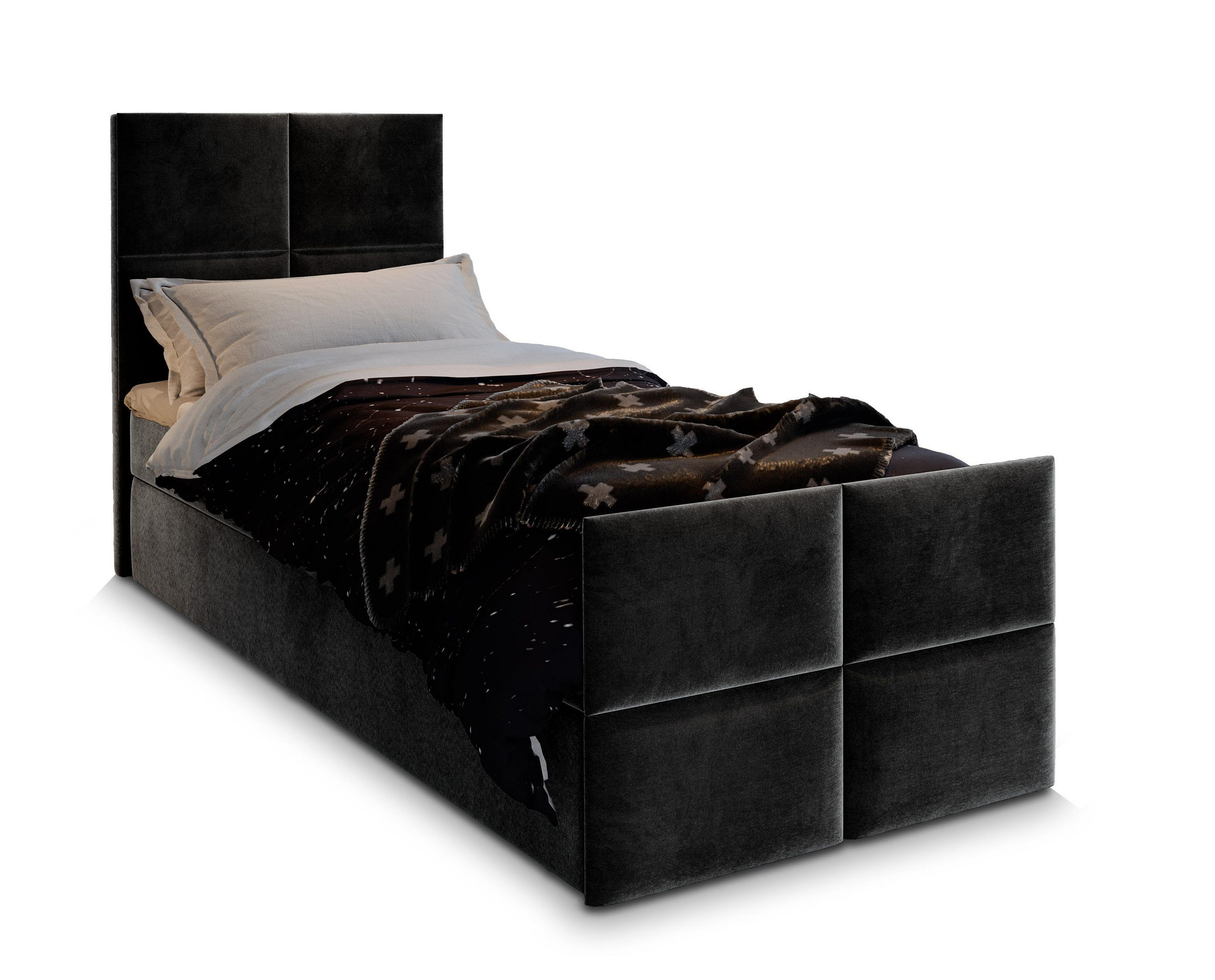 BOXBETT ARIEL 90 90x200 cm mit Matratze und Topper - Schwarz - Schwarz, Holz (90/200cm) - MASSENO