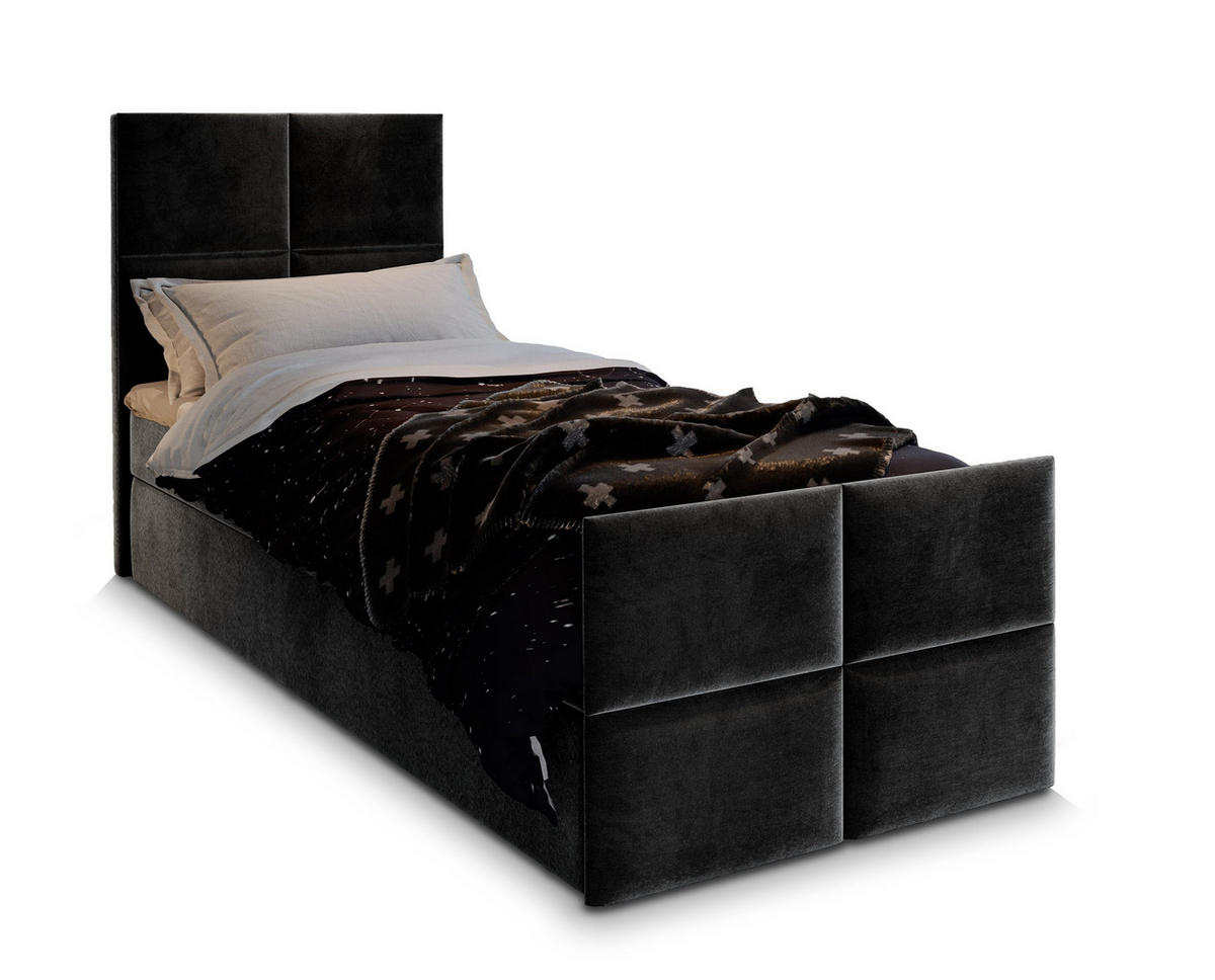 BOXBETT ARIEL 100 100x200 cm mit Matratze und Topper - Schwarz - Schwarz, Holz (100/200cm) - MASSENO