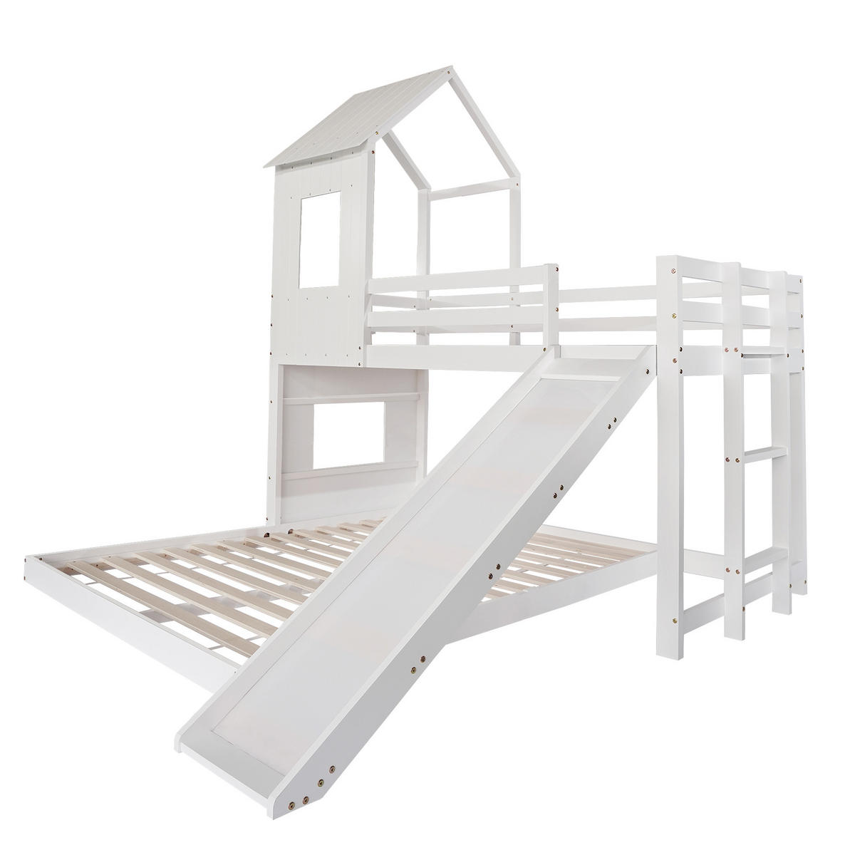 ETAGENBETT 90/200 cm und 140/200 cm Weiß mit Rutsche aus Kiefer und MDF - Weiß, Holzwerkstoff (90/200cm) - OKWISH