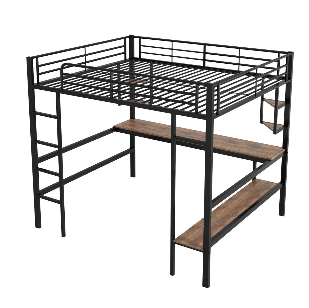 HOCHBETT mit Schreibtisch 140/200 cm in Schwarz – mit Regalen und Rausfallschutz - Schwarz, Metall (140/200cm) - BEAOK