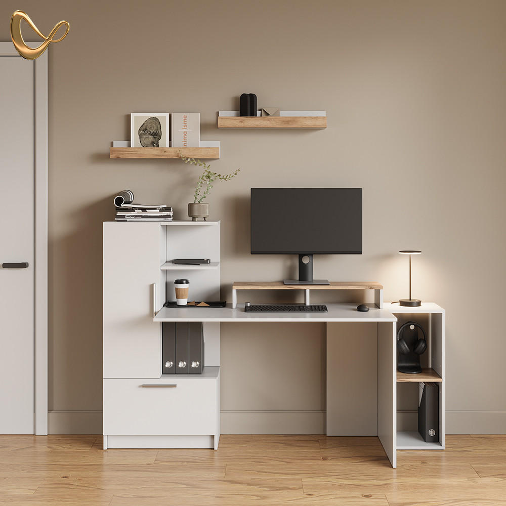 SCHREIBTISCH Lorena Weiß 150 x 120.1 cm mit 2 Türen - Weiß, Holzwerkstoff (59.3/150/120.1cm) - Livinity®