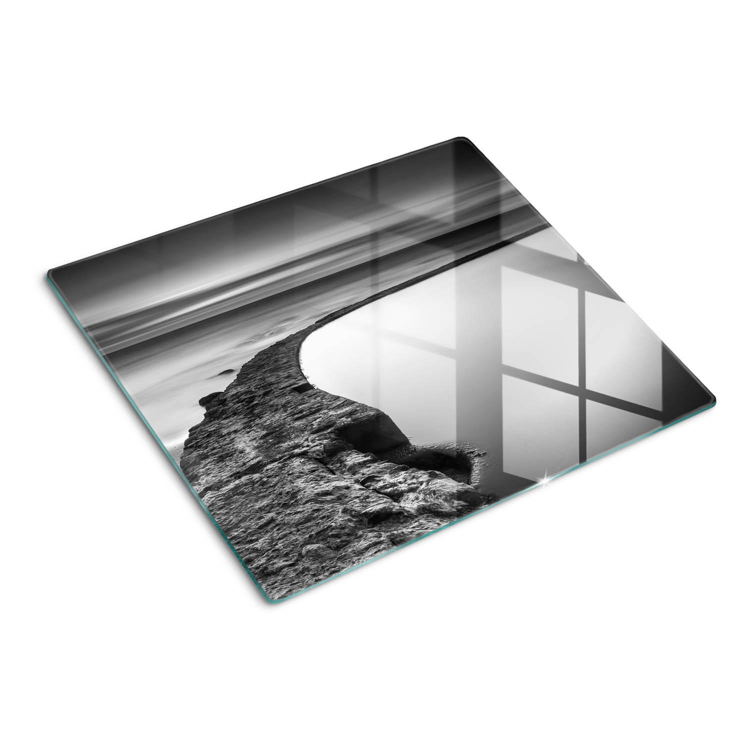 GLASPLATTE 60x52 cm Felsiger Strand - Schwarz, Glas (60/0.4/52cm) - TULUP