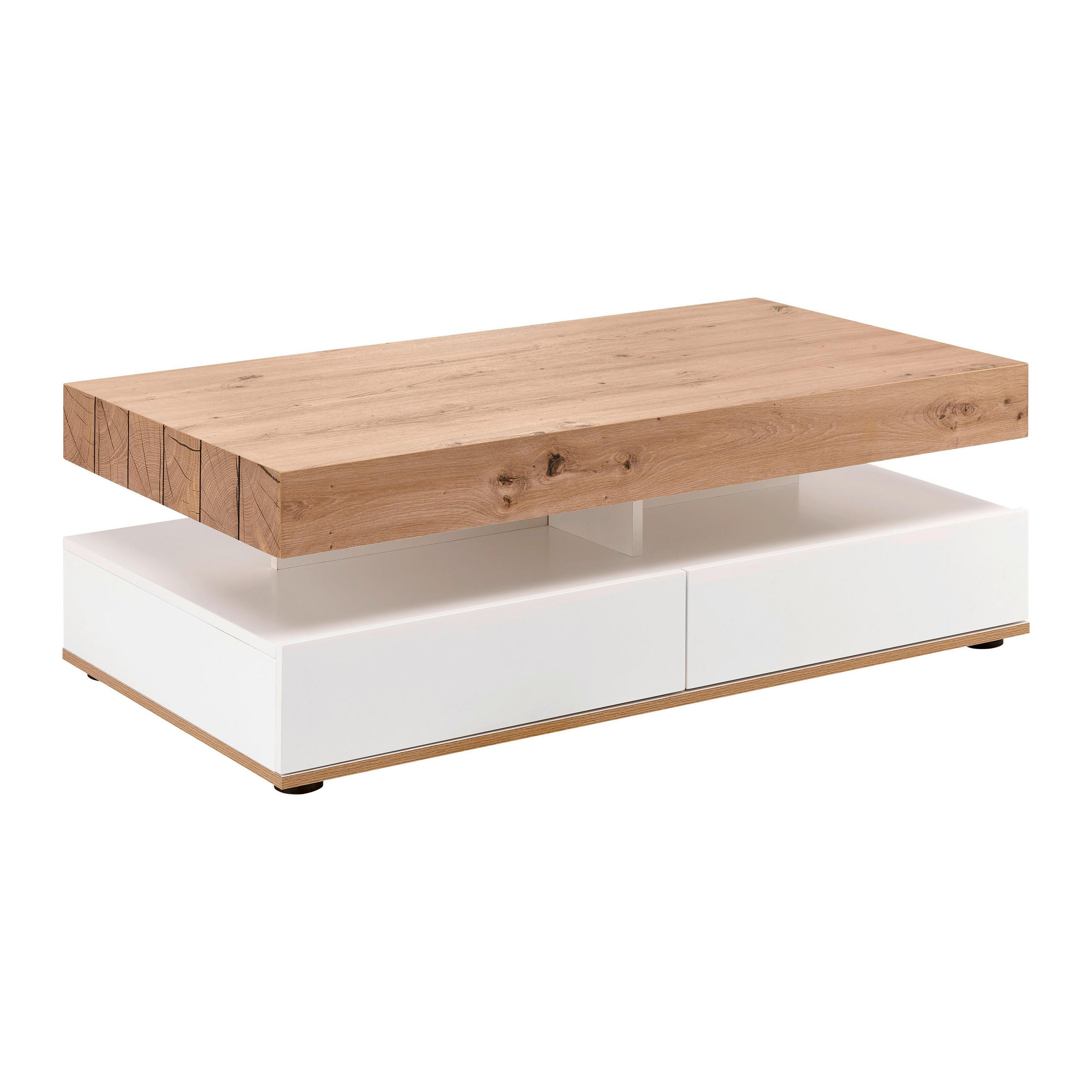 COUCHTISCH Cara Weiß/ Eichefarben MDF mit Stauraum - Weiß, Holz (110/60/38cm) - Bessagi Home