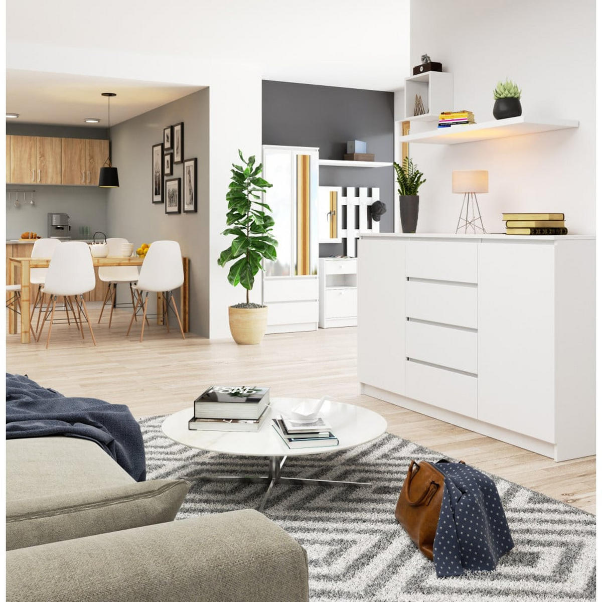 KOMMODE Weiß 99/160/40 - Weiß, Holzwerkstoff (160/99/40cm) - RAUMHIRSCH FURNITURE