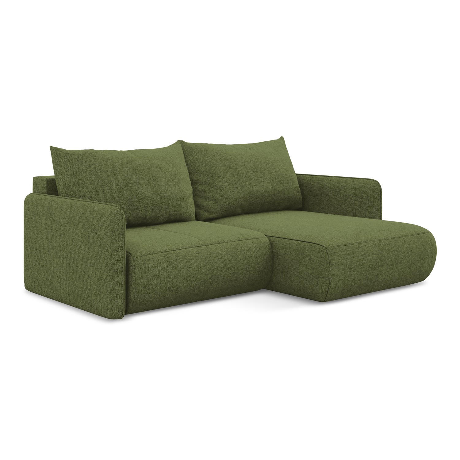 ECKSOFA Rechts mit Schlaffunktion Chenille Stoff Grün - Dunkelgrün/Schwarz, Kunststoff/Textil (207/148cm) - LaMiaSofa