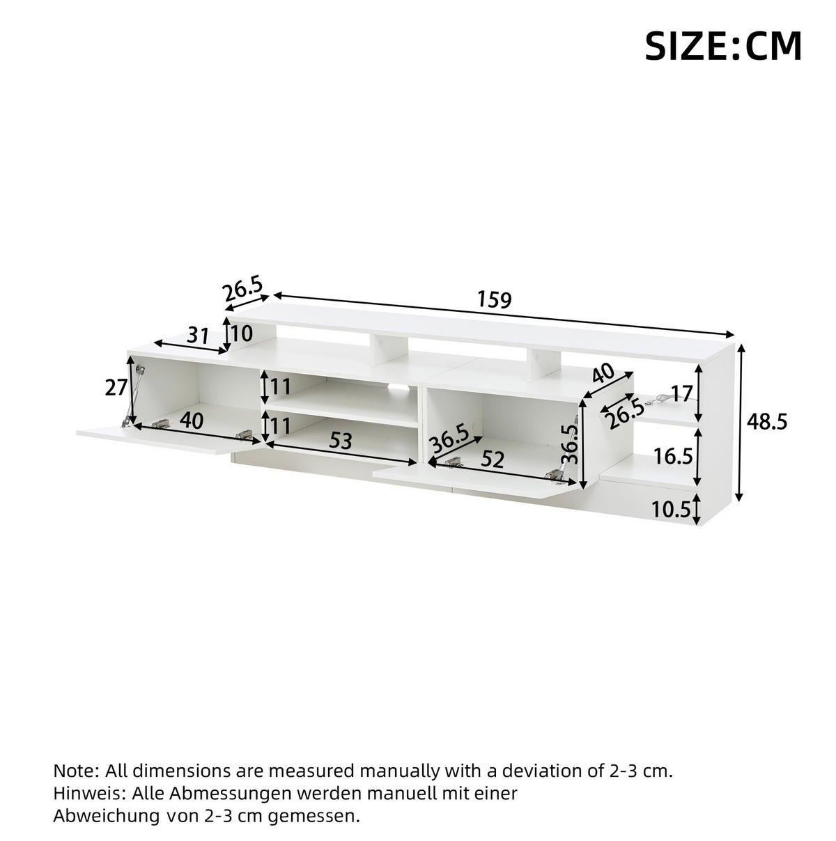 LOWBOARD 190/40/48.5 cm in Weiß aus Spanplatte mit LED-Beleuchtung - Weiß, Holzwerkstoff (40/48.5/190cm) - OKMYHOME