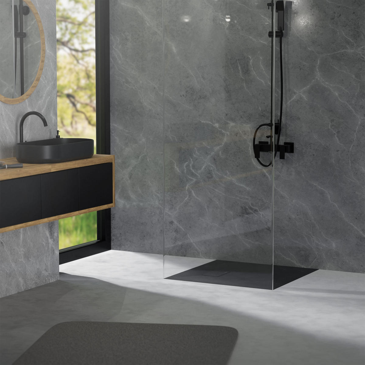 SPRCHOVÁ vanička 80 x 80 cm, černá, s odtokovou sadou z SMC - černá, plast (80/3/80cm) - LuxeBath