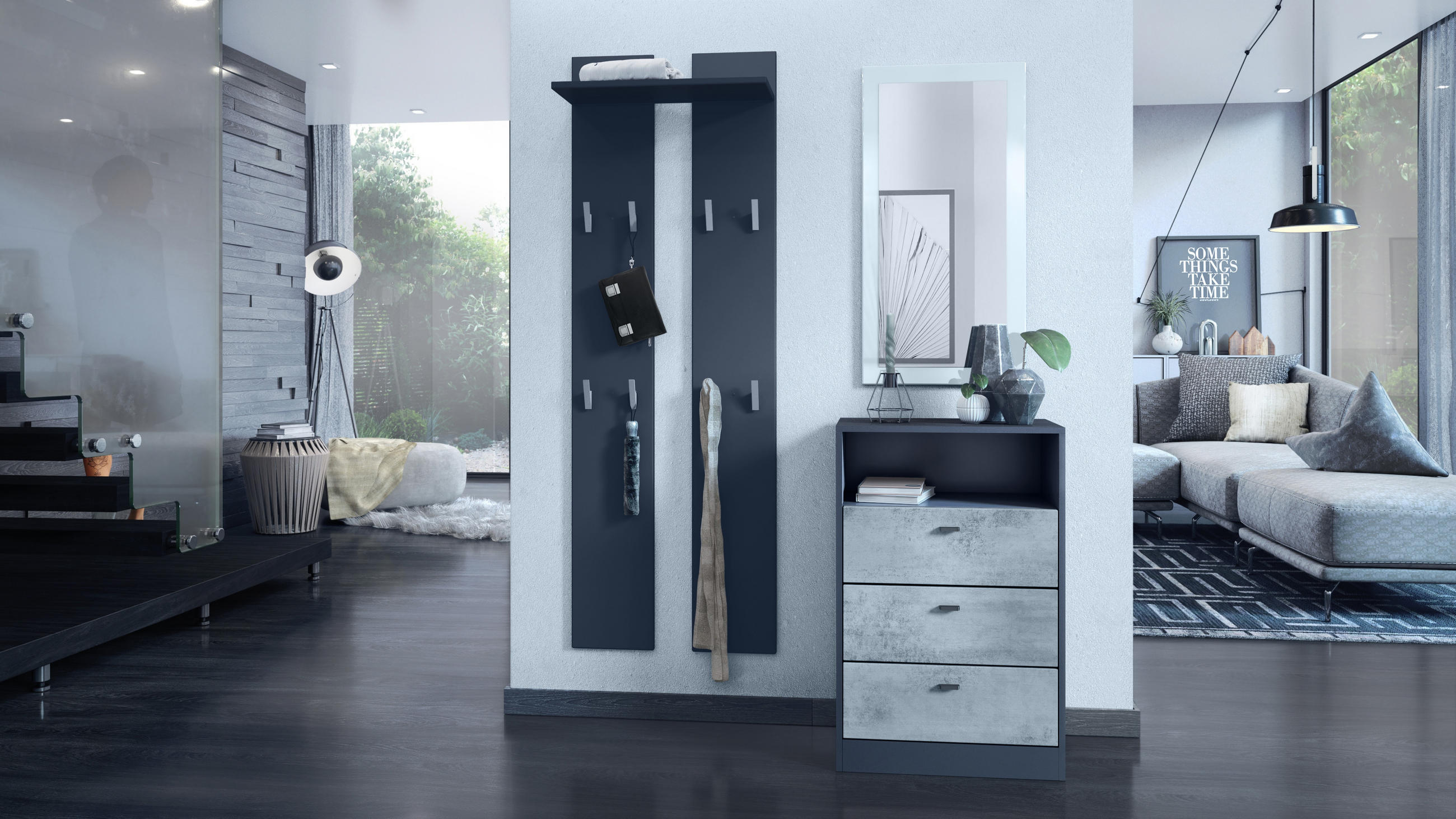 KOMMODE Pino Fronten in Beton Oxid Optik - Hellgrau, Holzwerkstoff (56/86.5/36cm) - Vladon
